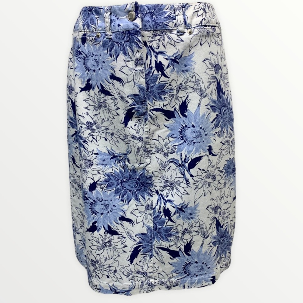 Vintage PENDLETON Skirt Cotton Blue White Sunflower Floral size 4P Quali… - Picture 4 of 6